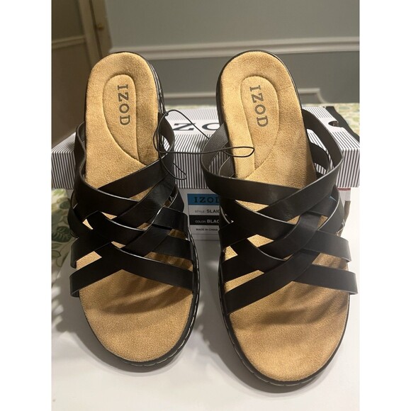 Izod Slaight Strappy Crisscross Strap Slip On Sandals Black Sz 10 NIB - Picture 4 of 16